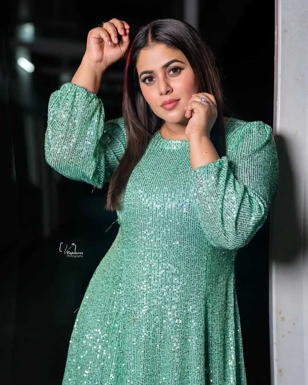 Indian Actress Shamna Kasim Stills in Green Gown